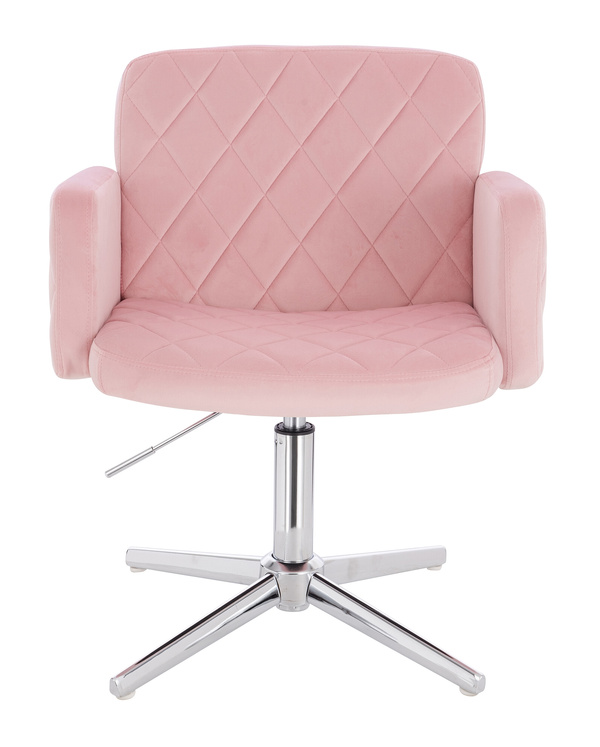 FOTEL HR802CROSS PUDROWY RÓŻ WELUR CHROMOWANA PODSTAWA