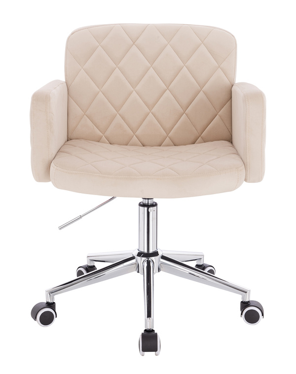 FOTEL HR802K KREMOWY WELUR CHROMOWANA PODSTAWA