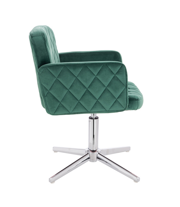 FOTEL HR802CROSS BUTELKOWA ZIELEŃ WELUR CHROMOWANA PODSTAWA