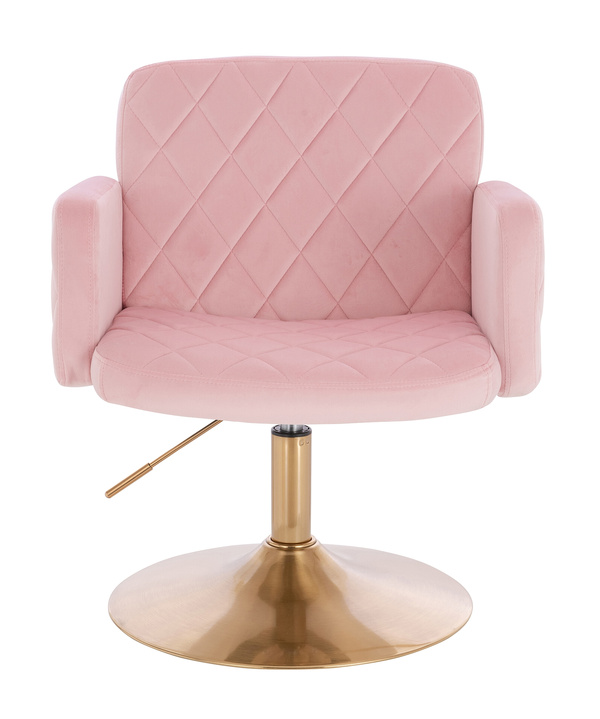 FOTEL HR802N PUDROWY RÓŻ WELUR ZŁOTA PODSTAWA