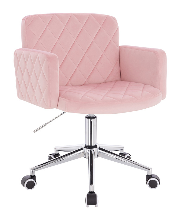 FOTEL HR802K PUDROWY RÓŻ WELUR CHROMOWANA PODSTAWA