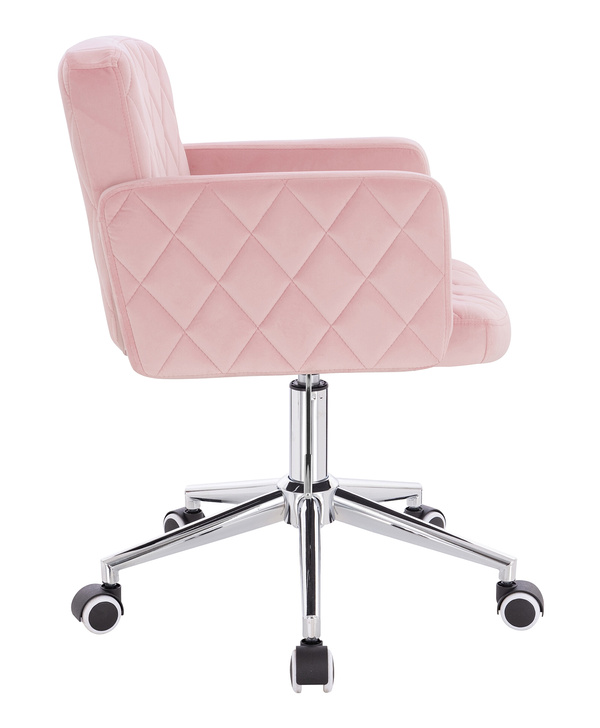 FOTEL HR802K PUDROWY RÓŻ WELUR CHROMOWANA PODSTAWA