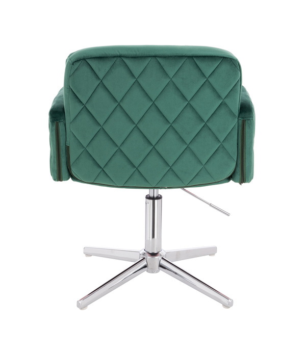 FOTEL HR802CROSS BUTELKOWA ZIELEŃ WELUR CHROMOWANA PODSTAWA