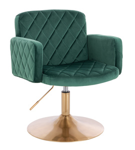 FOTEL HR802N BUTELKOWA ZIELEŃ WELUR ZŁOTA PODSTAWA