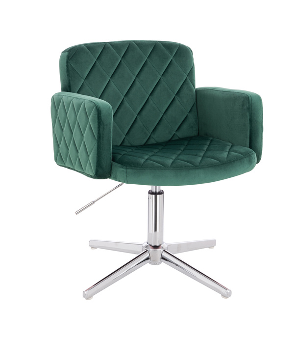 FOTEL HR802CROSS BUTELKOWA ZIELEŃ WELUR CHROMOWANA PODSTAWA