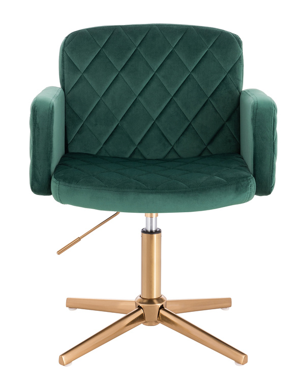 FOTEL HR802CROSS BUTELKOWA ZIELEŃ WELUR ZŁOTA PODSTAWA
