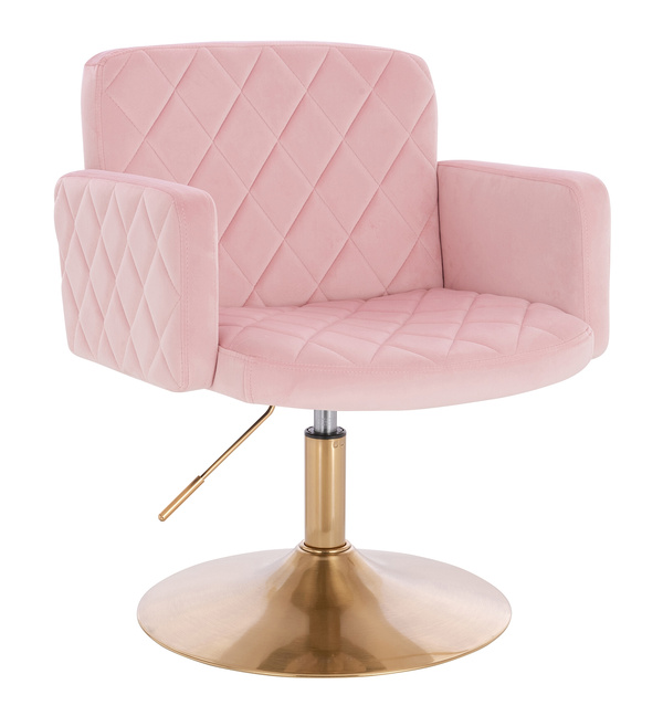 FOTEL HR802N PUDROWY RÓŻ WELUR ZŁOTA PODSTAWA