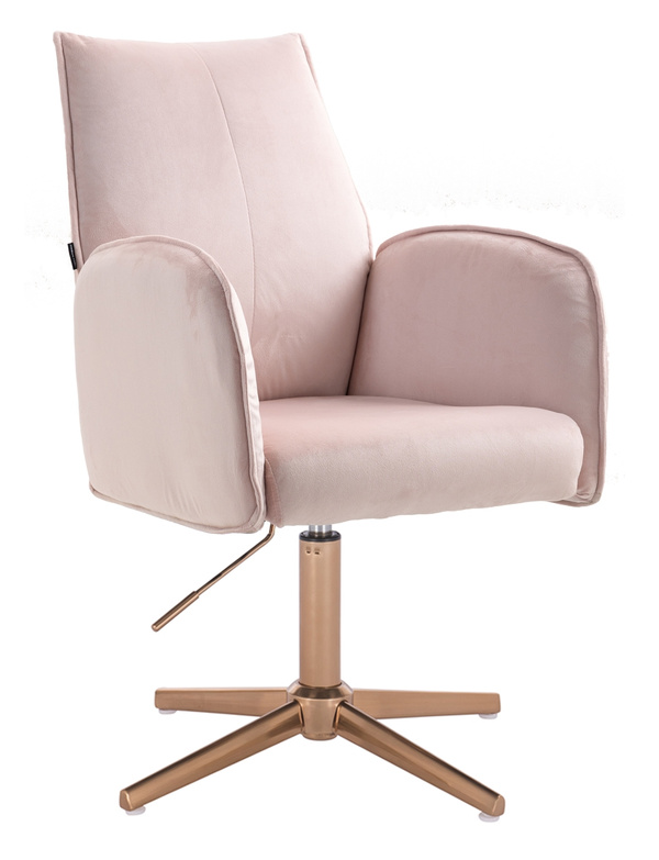 FOTEL HR280CROSS PUDROWY RÓŻ WELUR ZŁOTA PODSTAWA