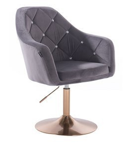 FOTEL HR830 GRAFITOWY WELUR ZŁOTA PODSTAWA