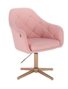 FOTEL HR830 RÓŻOWA SKÓRA CROSS ZŁOTY