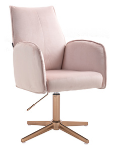 FOTEL HR280CROSS PUDROWY RÓŻ WELUR ZŁOTA PODSTAWA
