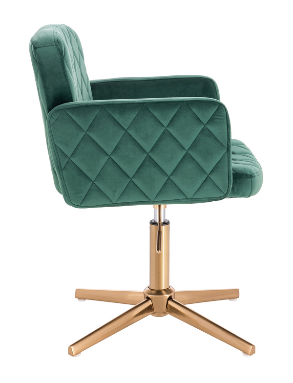 FOTEL HR802CROSS BUTELKOWA ZIELEŃ WELUR ZŁOTA PODSTAWA