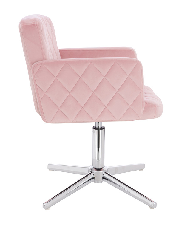 FOTEL HR802CROSS PUDROWY RÓŻ WELUR CHROMOWANA PODSTAWA