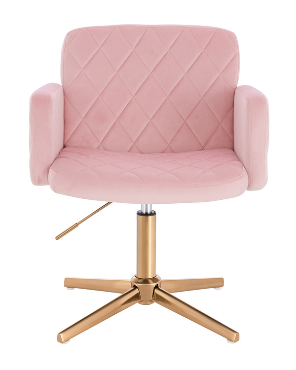 FOTEL HR802CROSS PUDROWY RÓŻ WELUR ZŁOTA PODSTAWA