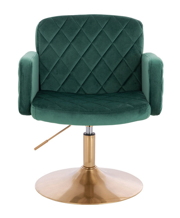 FOTEL HR802N BUTELKOWA ZIELEŃ WELUR ZŁOTA PODSTAWA