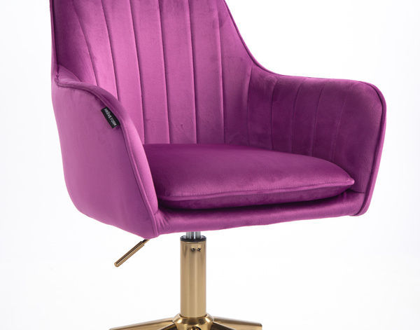 FOTEL HR2022K FUKSJA WELUR ZŁOTA PODSTAWA