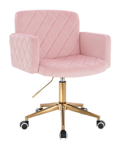 FOTEL HR802K PUDROWY RÓŻ WELUR ZŁOTA PODSTAWA