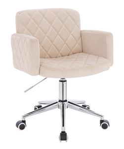 FOTEL HR802K KREMOWY WELUR CHROMOWANA PODSTAWA