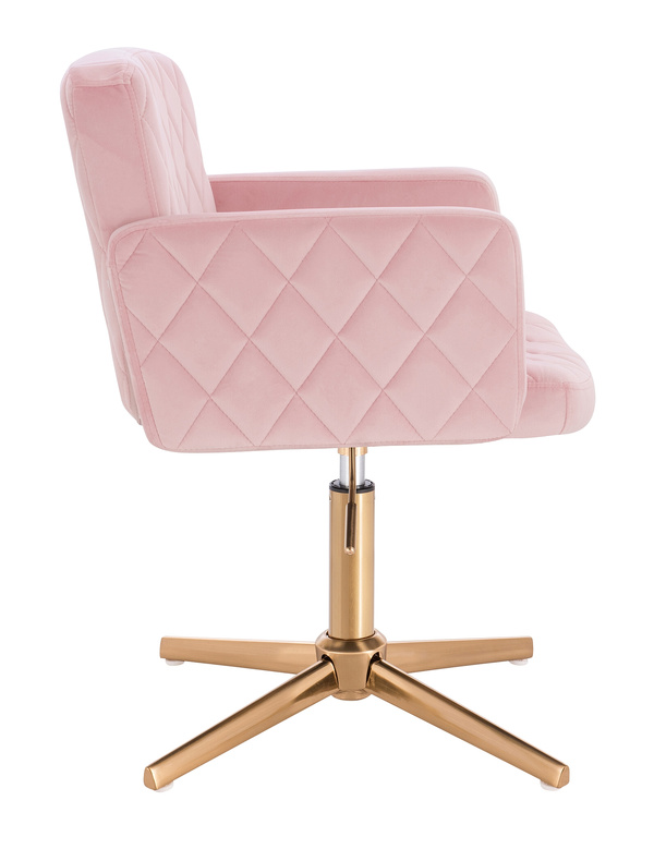 FOTEL HR802CROSS PUDROWY RÓŻ WELUR ZŁOTA PODSTAWA