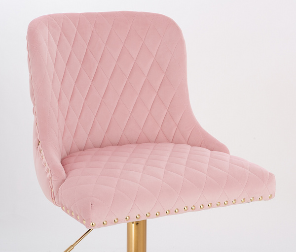 FOTEL HR940K PUDROWY RÓŻ WELUR ZŁOTA PODSTAWA