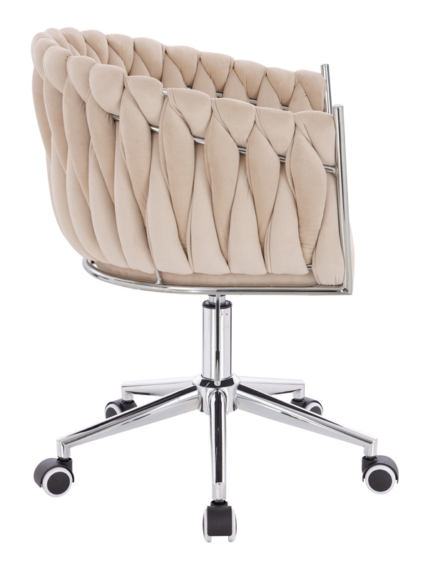 FOTEL HR750K KREMOWY WELUR CHROMOWANA PODSTAWA