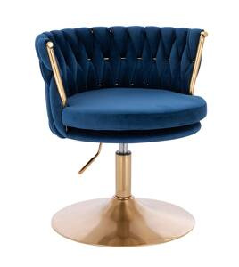 FOTEL HR450N CIEMNE MORZE WELUR ZŁOTA PODSTAWA