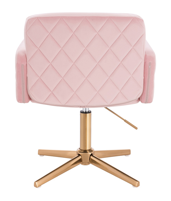 FOTEL HR802CROSS PUDROWY RÓŻ WELUR ZŁOTA PODSTAWA