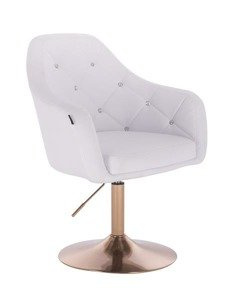 FOTEL HR830 BIAŁA SKÓRA ZŁOTA PODSTAWA