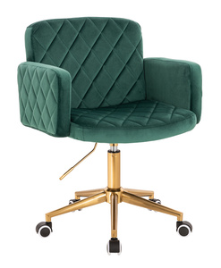 FOTEL HR802K BUTELKOWA ZIELEŃ WELUR ZŁOTA PODSTAWA