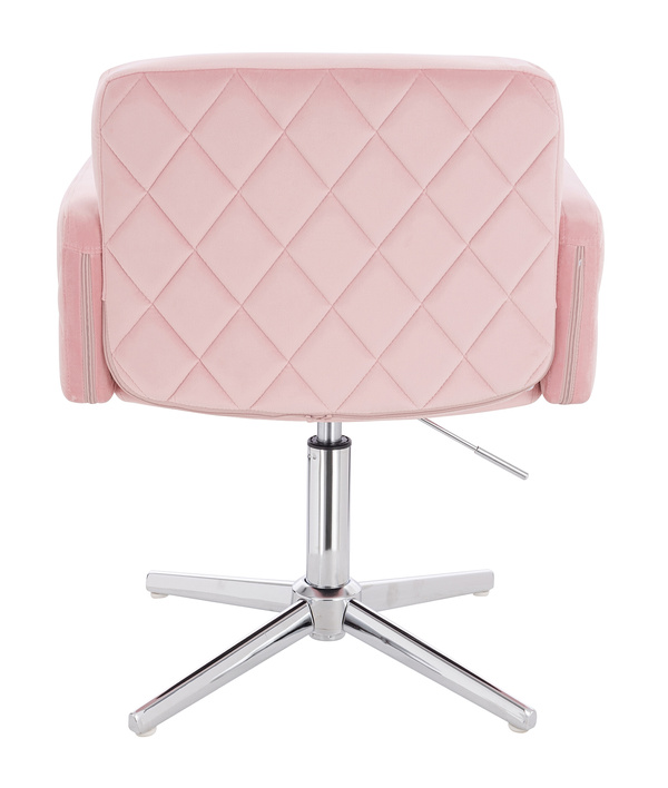 FOTEL HR802CROSS PUDROWY RÓŻ WELUR CHROMOWANA PODSTAWA