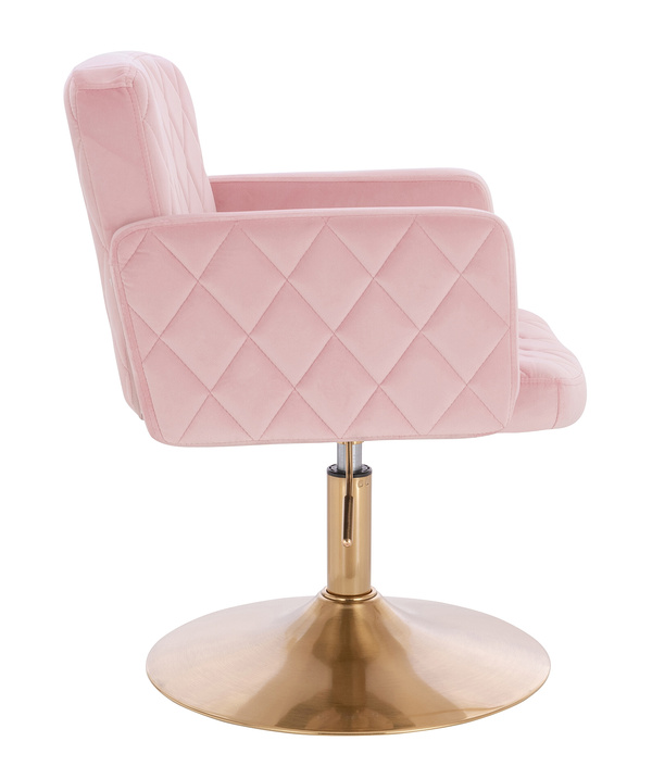 FOTEL HR802N PUDROWY RÓŻ WELUR ZŁOTA PODSTAWA